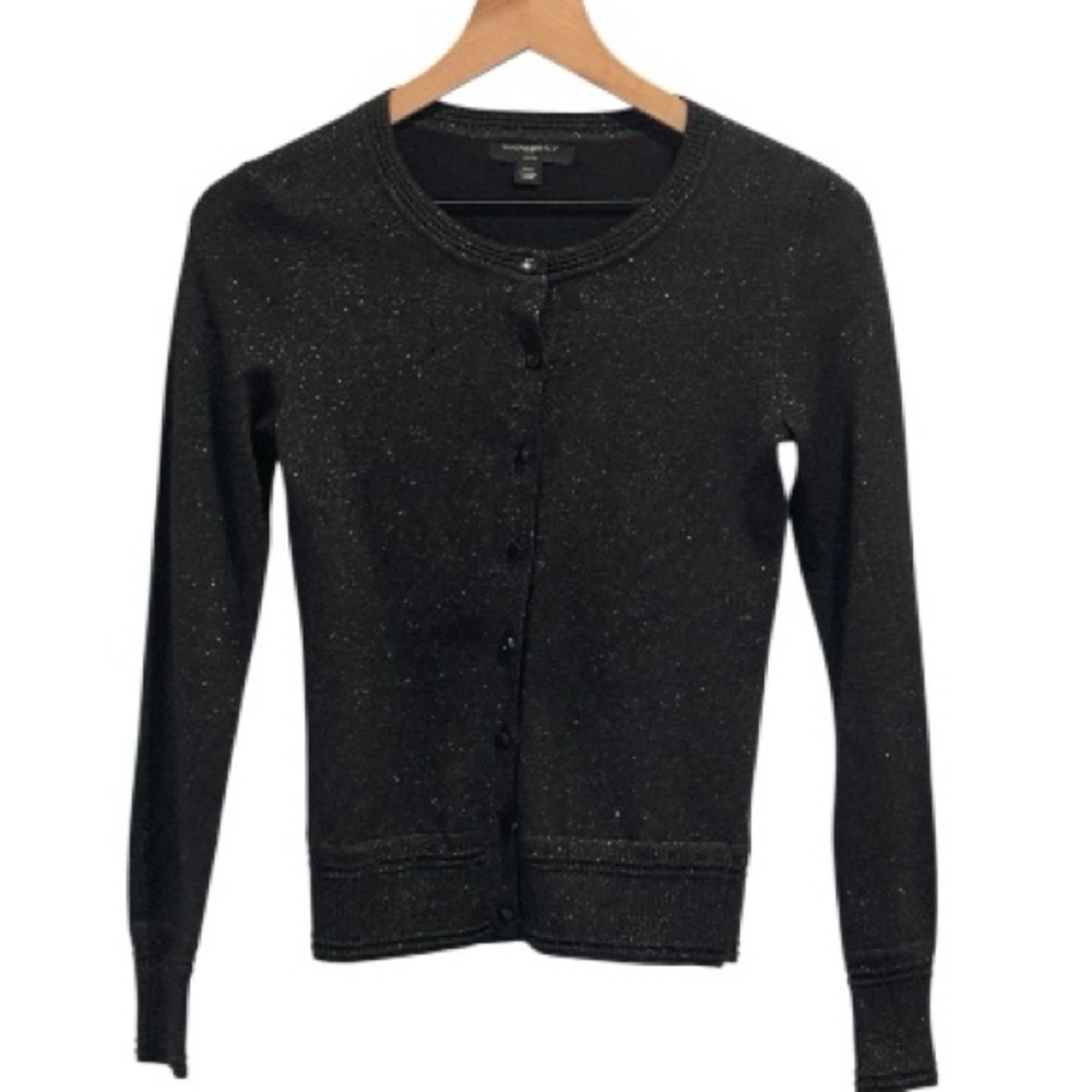 Banana Republic Black Glitter Metallic Cardigan, Round Neck, Long Sleeves PXXS